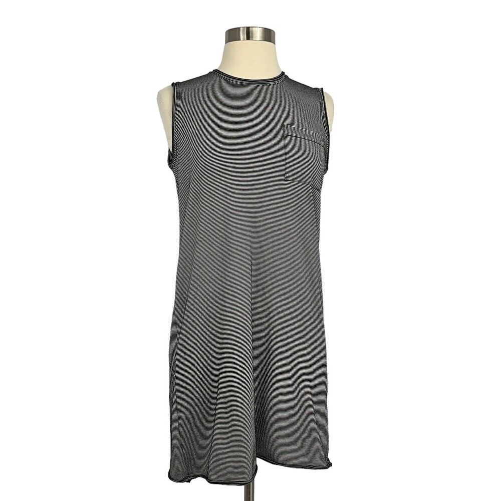 ATM Striped Tank Dress Grey Womens Small Pocket Crew Sleeveless Cotton Blend